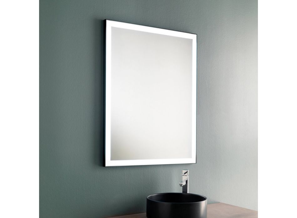 Espelho de banheiro de parede com moldura de metal preto e LED Made in Italy - Chebeo Viadurini