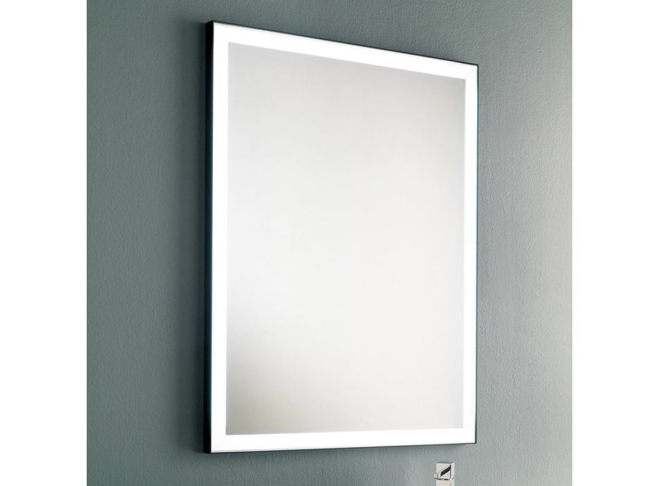Espelho de banheiro de parede com moldura de metal preto e LED Made in Italy - Chebeo Viadurini
