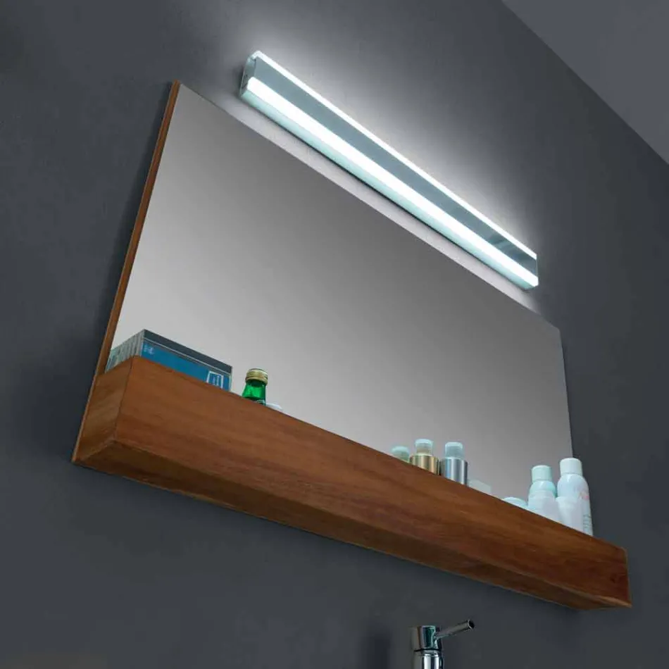 Espelho de Parede para Banheiro em Teca Natural com Compartimento de Arrumação - Palima Viadurini