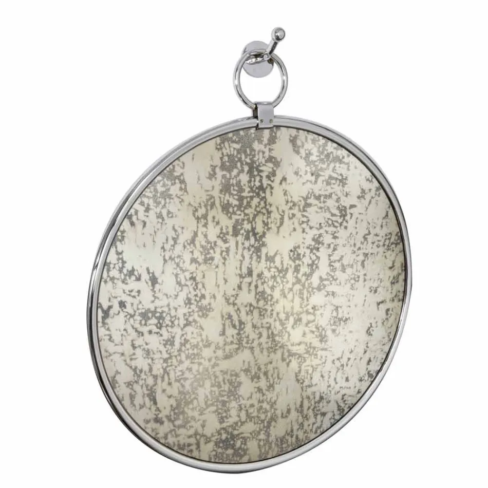 Espelho de banheiro de parede redonda em Chrome Ottome com costas envelhecidas - junho Viadurini