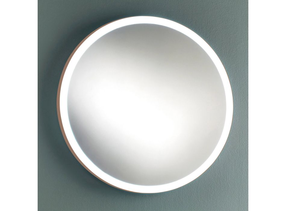 Espelho redondo de parede para banheiro com estrutura de metal cobre e luz LED - Minolo Viadurini