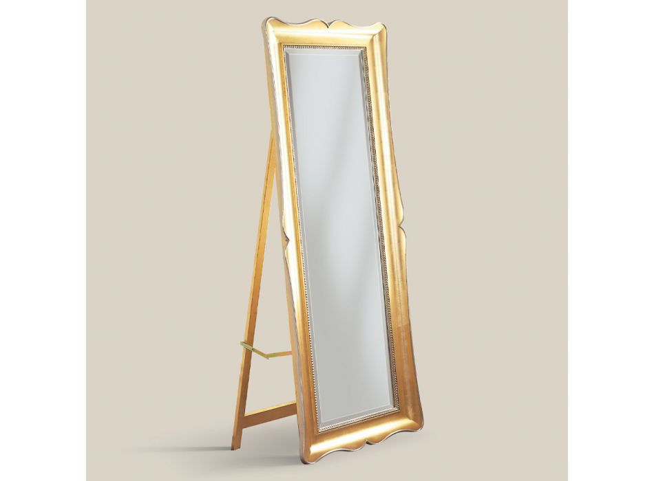 Espelho Clássico de Piso em Madeira Folha de Ouro Feito na Itália - Florença Viadurini