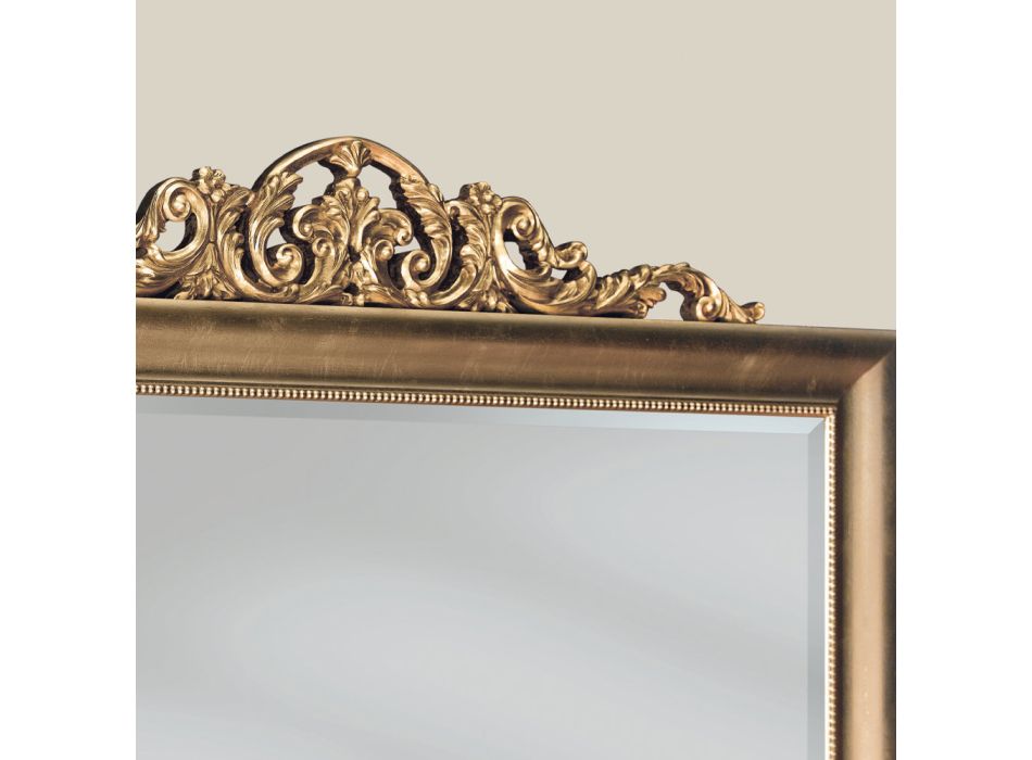 Espelho clássico retangular de madeira de folha de ouro feito na Itália - Ibiscos Viadurini