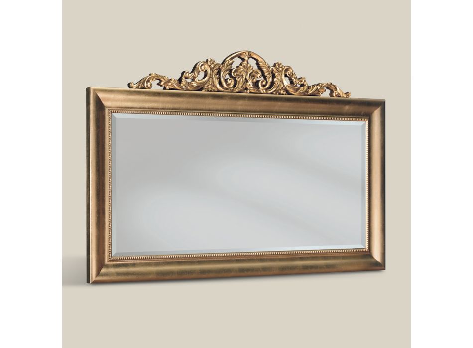 Espelho clássico retangular de madeira de folha de ouro feito na Itália - Ibiscos Viadurini