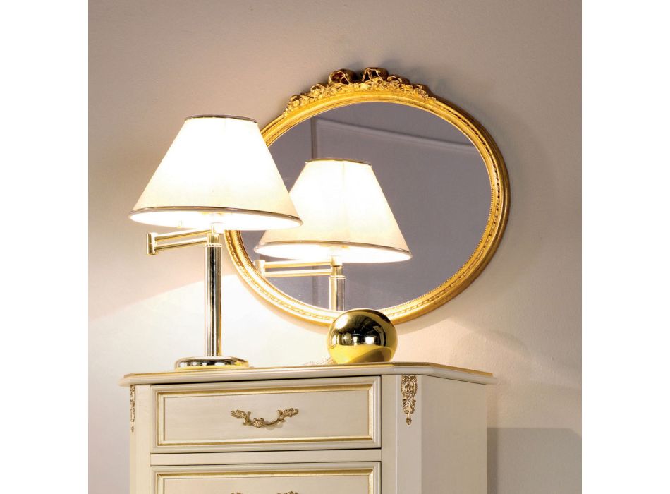 Espelho Oval Clássico com Moldura em Folha de Ouro Feito na Itália - Precioso Viadurini