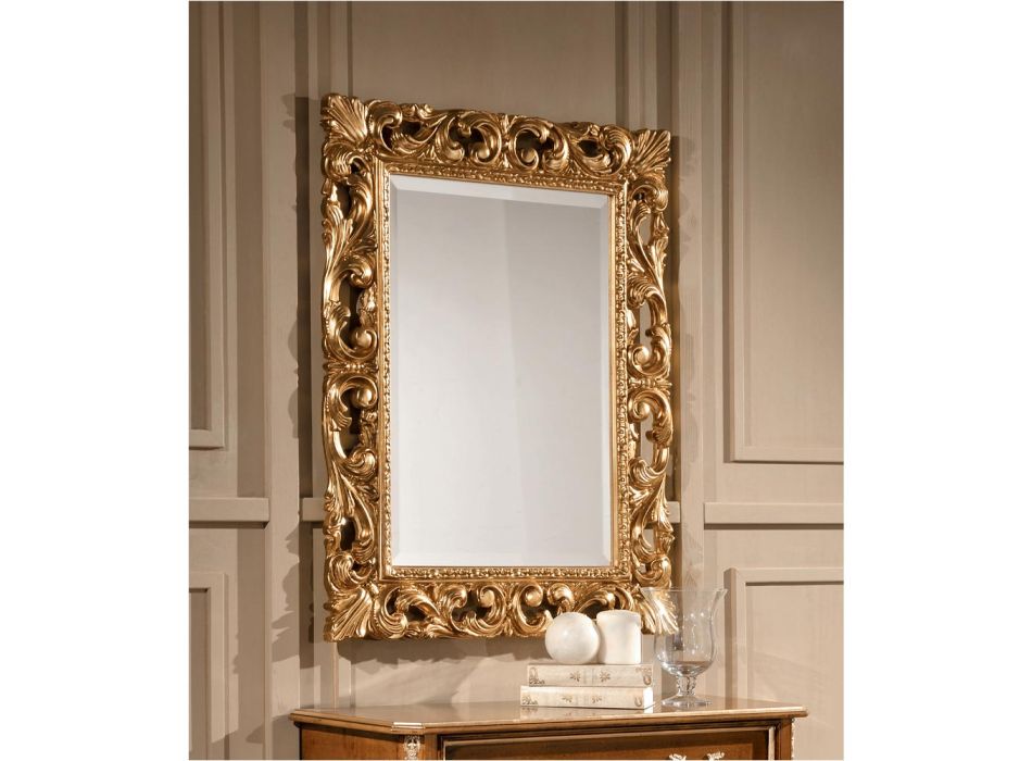 Moldura de folha de ouro de espelho retangular clássico feito na Itália - precioso Viadurini