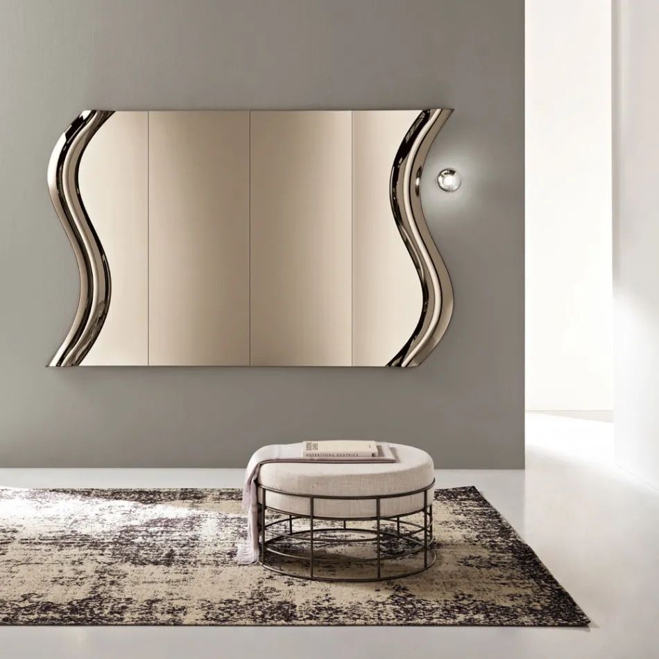 Espelho Sorya em vidro fundido cor bronze com detalhe central, fabricado na Itália. Viadurini