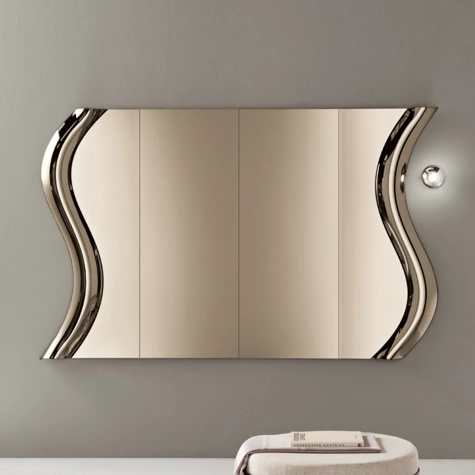 Espelho Sorya em vidro fundido cor bronze com detalhe central, fabricado na Itália. Viadurini