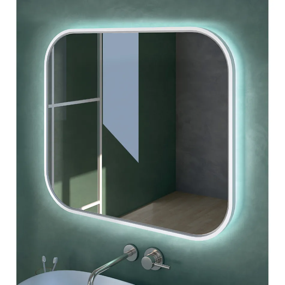 Espelho com borda de madeira e retroiluminação Made in Italy - Vincent Viadurini