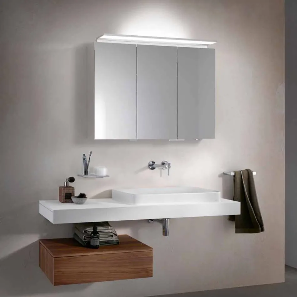 Espelho de gabinete moderno de 3 portas com prateleiras internas - Bramo Viadurini