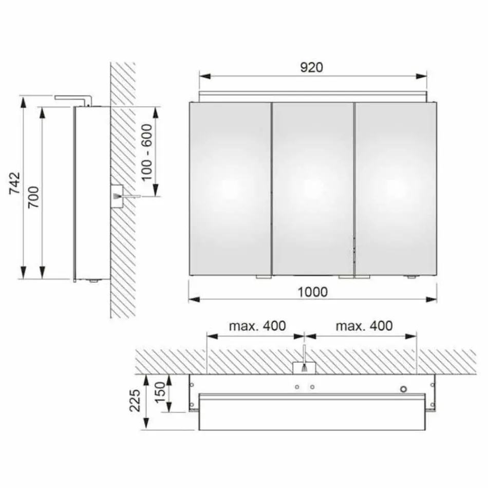 Espelho de gabinete moderno de 3 portas com prateleiras internas - Bramo Viadurini
