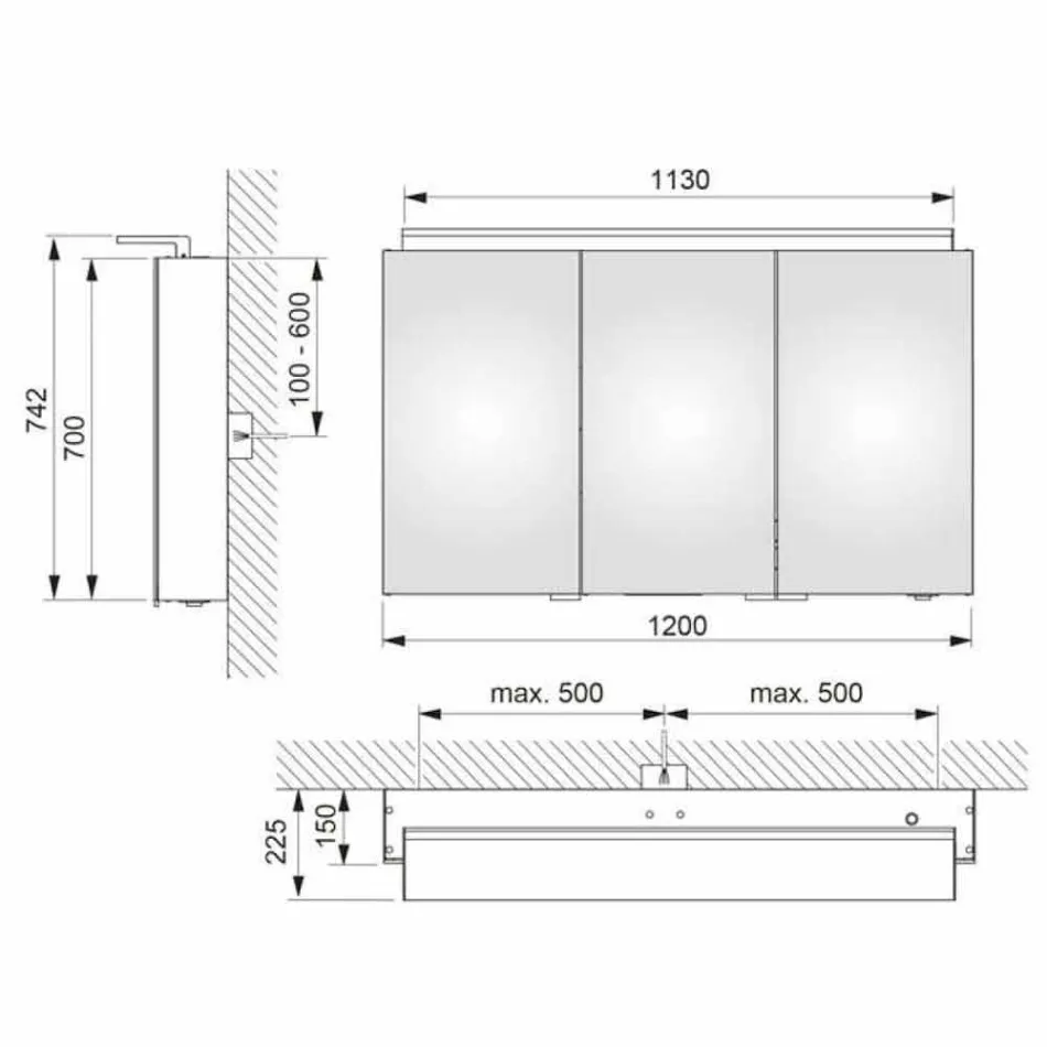 Espelho de gabinete moderno de 3 portas com prateleiras internas - Bramo Viadurini