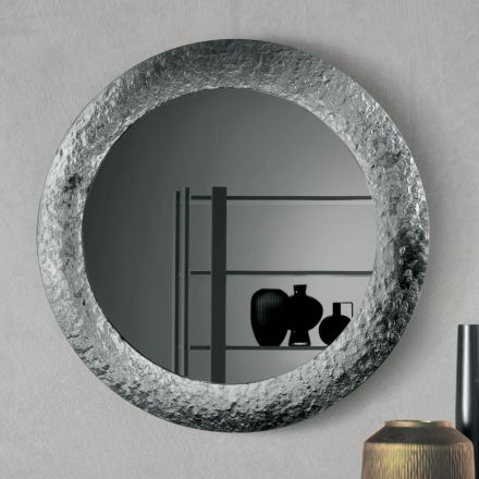 Espelho com moldura de vidro martelado, revestimento prateado na parte traseira, fabricado na Itália - Basilia Viadurini