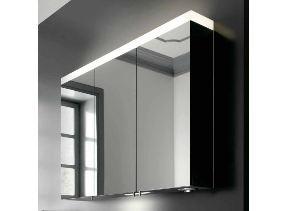 Espelho para arrumação de parede com 3 portas em alumínio pintado a prata - Alfio Viadurini