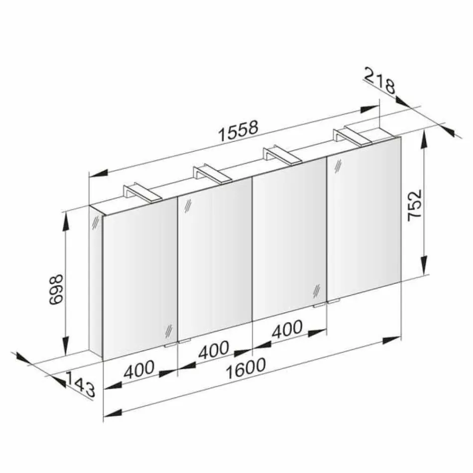 Recipiente de espelho com 4 portas de cristal com 12 prateleiras e 4 luzes LED - Maxi Viadurini