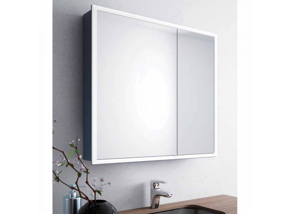 Espelho de parede com 2 portas modernas, iluminação LED, Adele