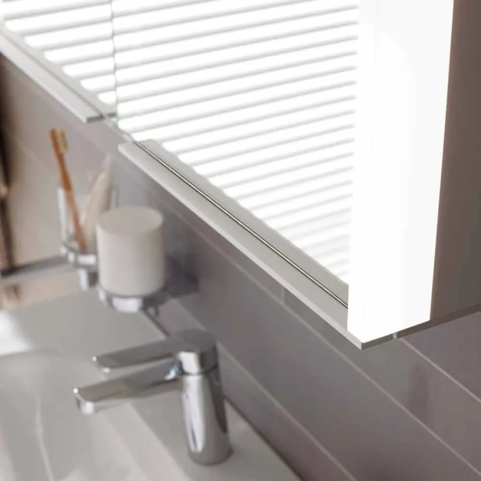 Gabinete moderno com espelho embutido em alumínio pintado de prata - Demon Viadurini