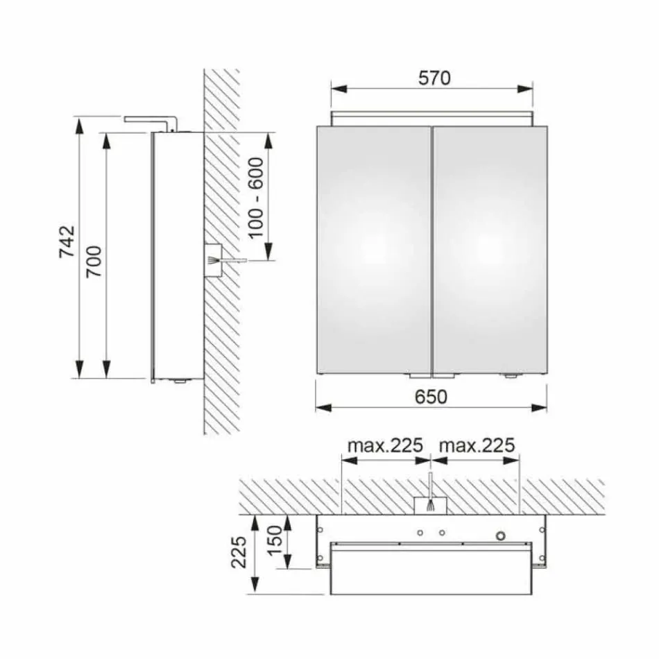 Espelho de parede com 2 portas com luz LED e tomadas - Bramo Viadurini