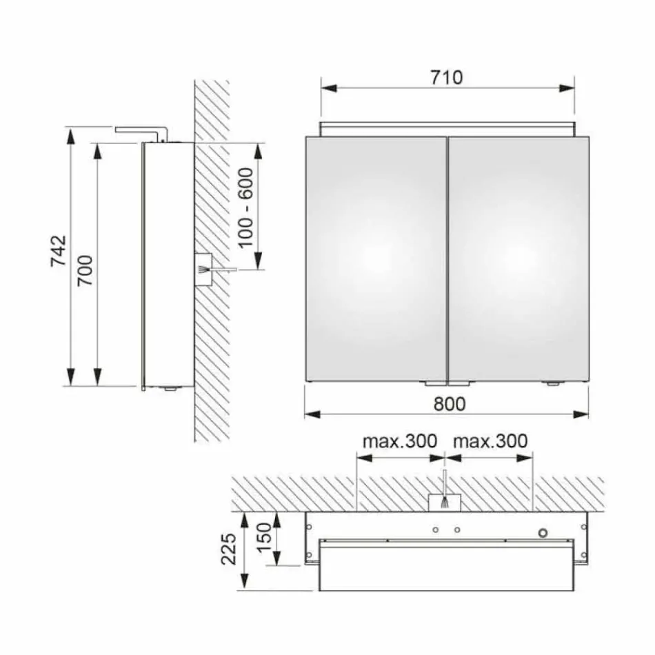 Espelho de parede com 2 portas com luz LED e tomadas - Bramo Viadurini