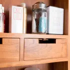 Espelho de teca para armazenamento de parede com prateleiras e gavetas internas - Ralio Viadurini