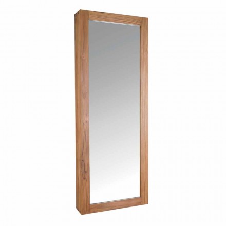 Espelho de teca para armazenamento de parede com prateleiras e gavetas internas - Ralio Viadurini