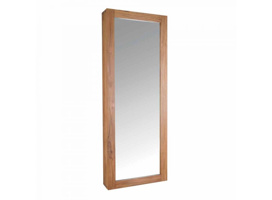 Espelho de teca para armazenamento de parede com prateleiras e gavetas internas - Ralio Viadurini