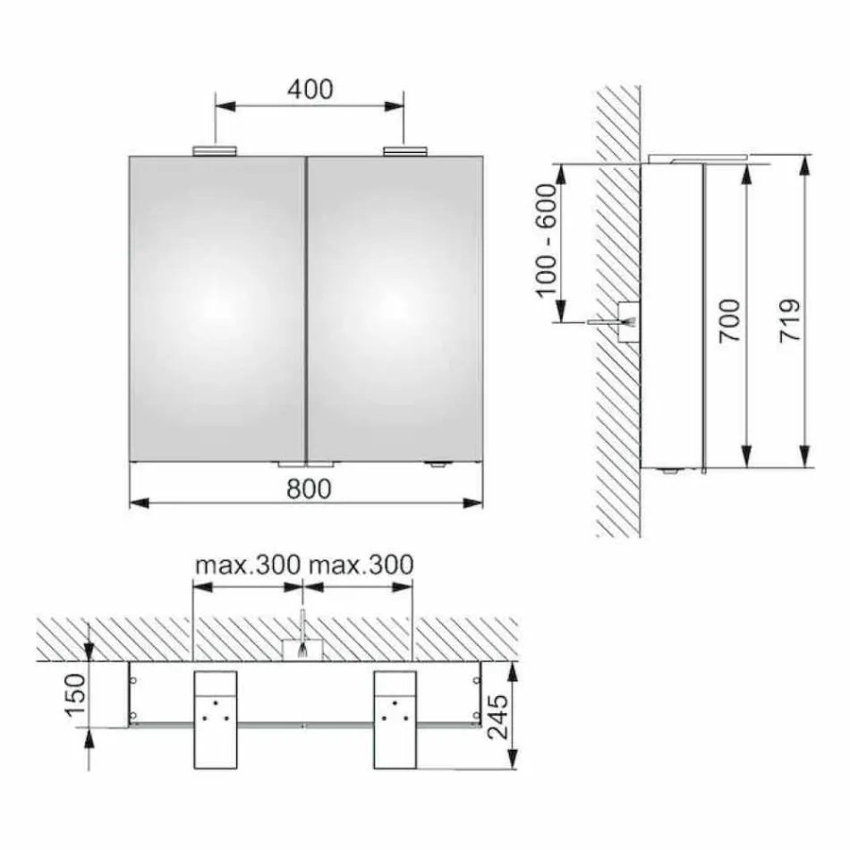 Espelho de parede moderno com 2 portas e iluminação LED - catraca Viadurini