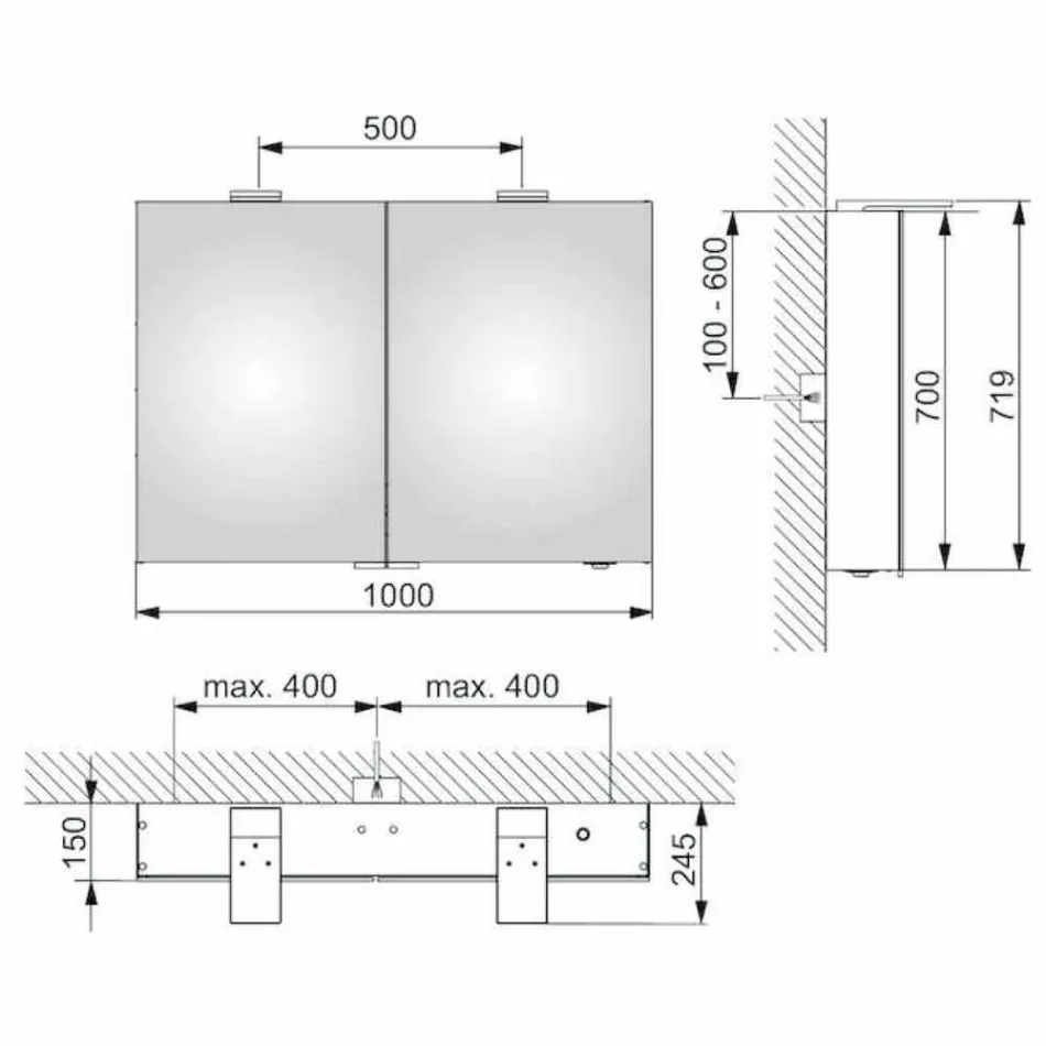 Espelho de parede moderno com 2 portas e iluminação LED - catraca Viadurini