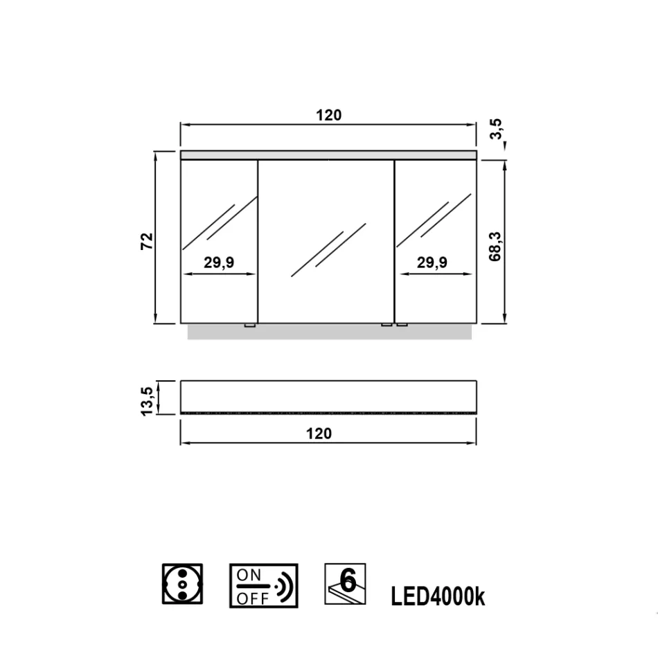 Gabinete de espelho Carol com 3 portas e luzes LED Viadurini