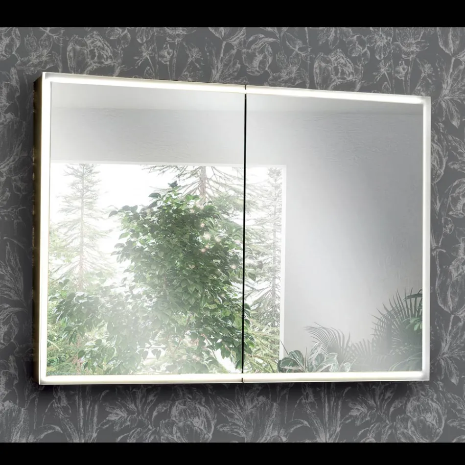Recipiente de espelho de madeira com espelho duplo e luzes fabricado na Itália - Darwin Viadurini