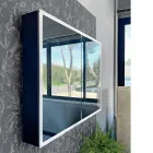 Recipiente de espelho de madeira com espelho duplo e luzes fabricado na Itália - Darwin Viadurini