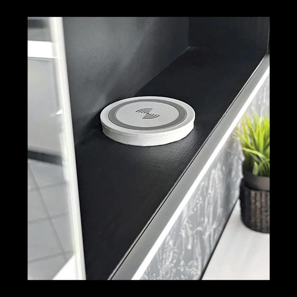 Recipiente de espelho de madeira com espelho duplo e luzes fabricado na Itália - Darwin Viadurini