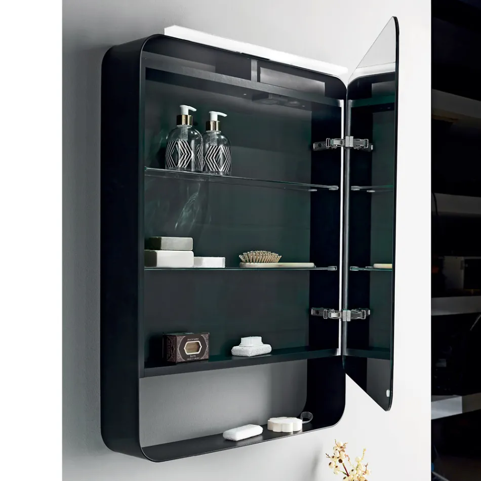 Recipiente de espelho metálico com porta dupla de espelho e luzes fabricadas na Itália - Jane Viadurini