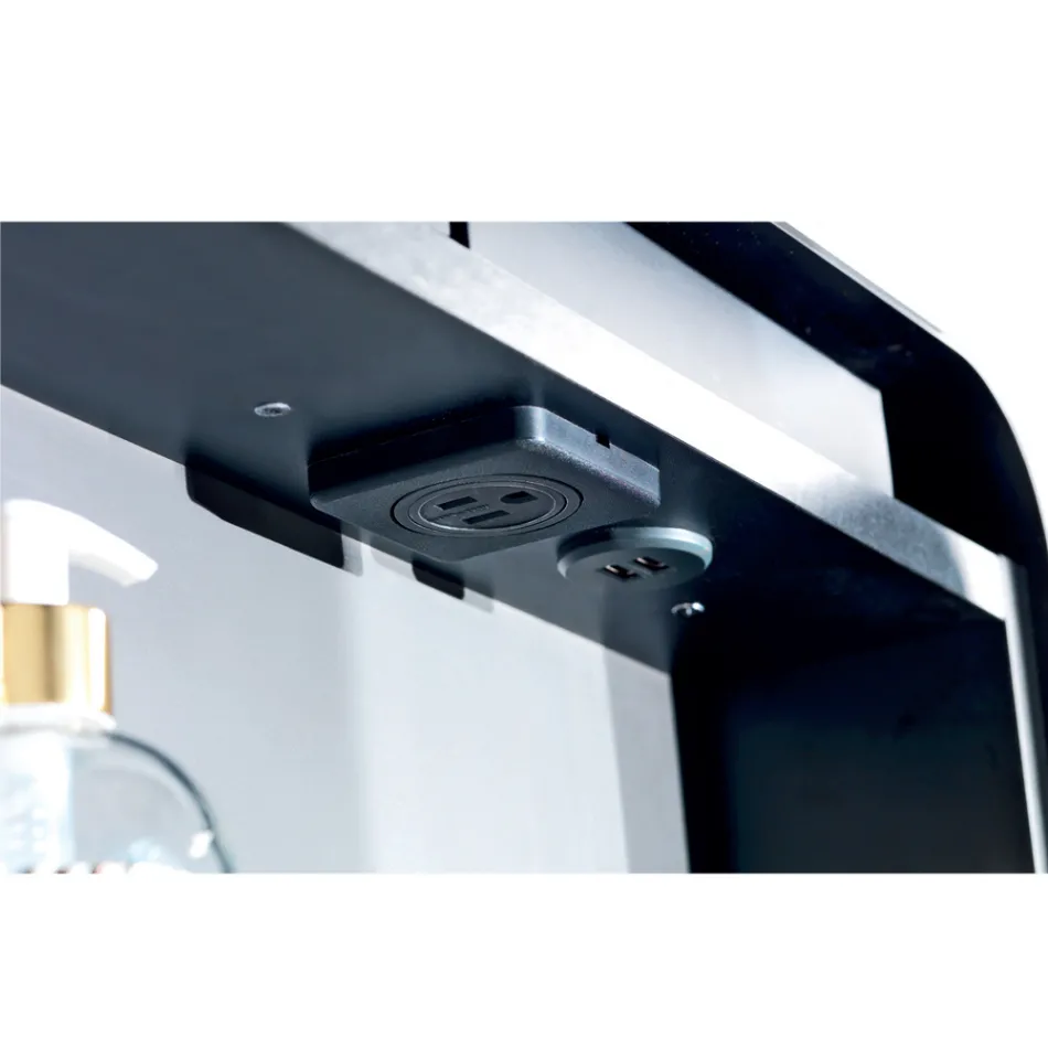 Recipiente de espelho metálico com porta dupla de espelho e luzes fabricadas na Itália - Jane Viadurini