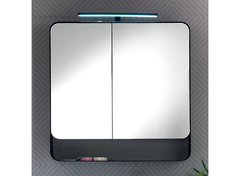 Recipiente de espelho metálico com portas duplas de espelho e luzes fabricadas na Itália - Galileo Viadurini