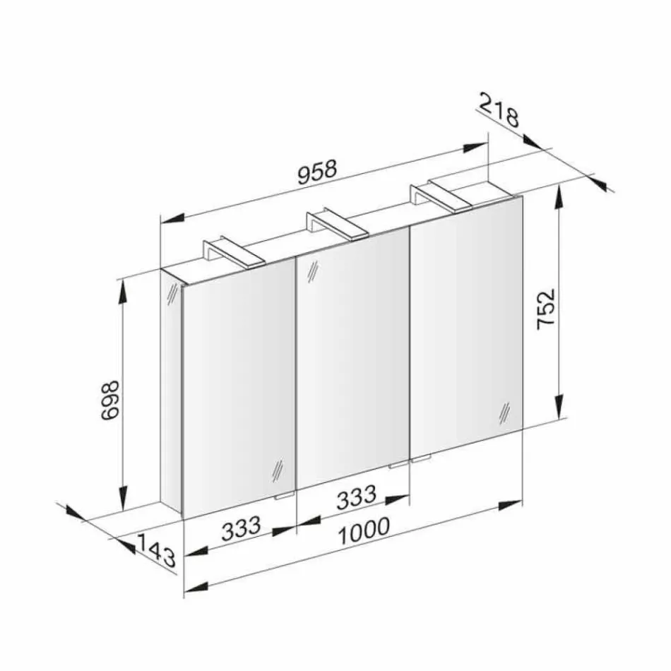 Espelho recipiente moderno com 3 portas de cristal e 3 luzes LED - Maxi Viadurini