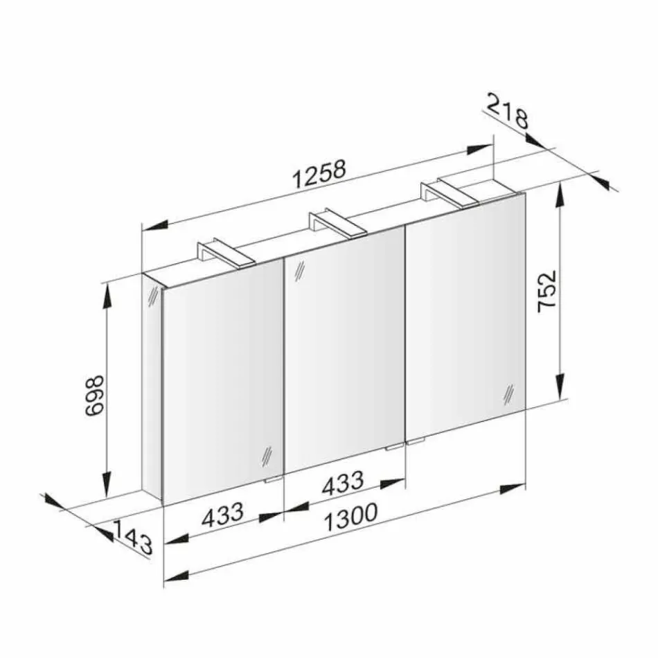 Espelho recipiente moderno com 3 portas de cristal e 3 luzes LED - Maxi Viadurini