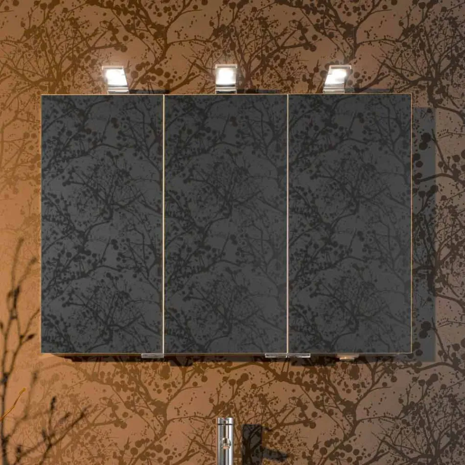 Espelho recipiente moderno com 3 portas de cristal e 3 luzes LED - Maxi Viadurini