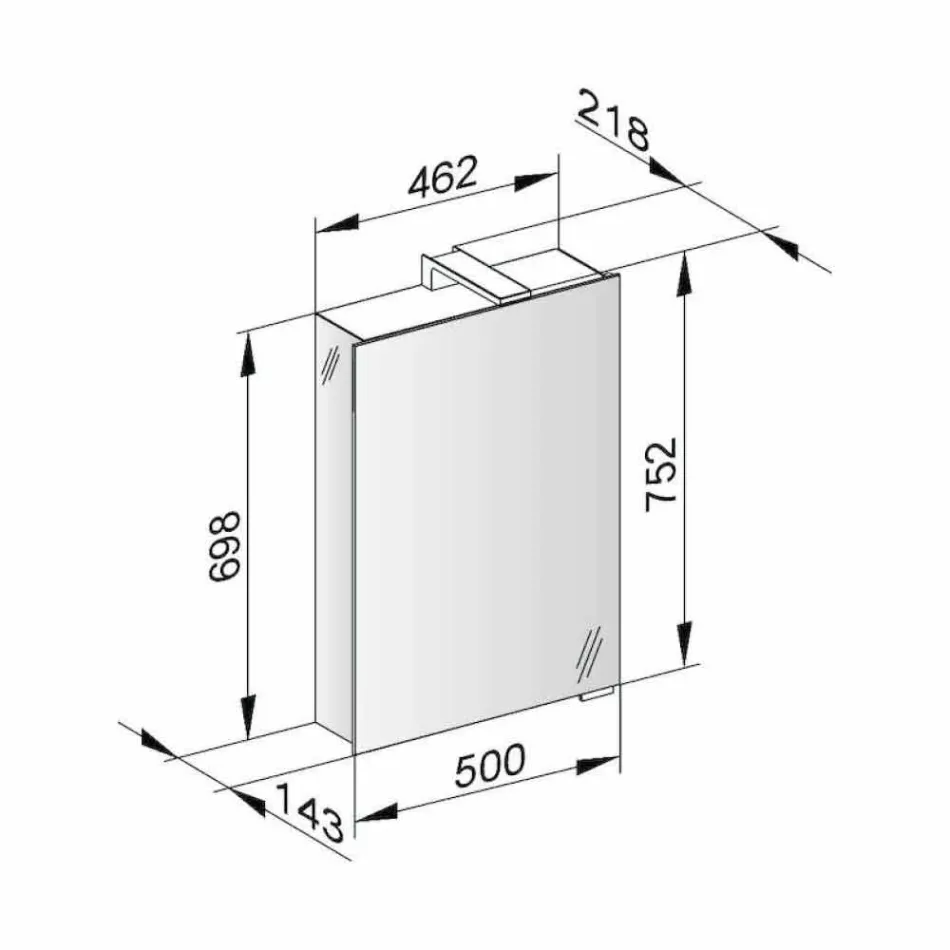 Espelho de armazenamento moderno com porta de cristal e detalhes cromados - Maxi Viadurini