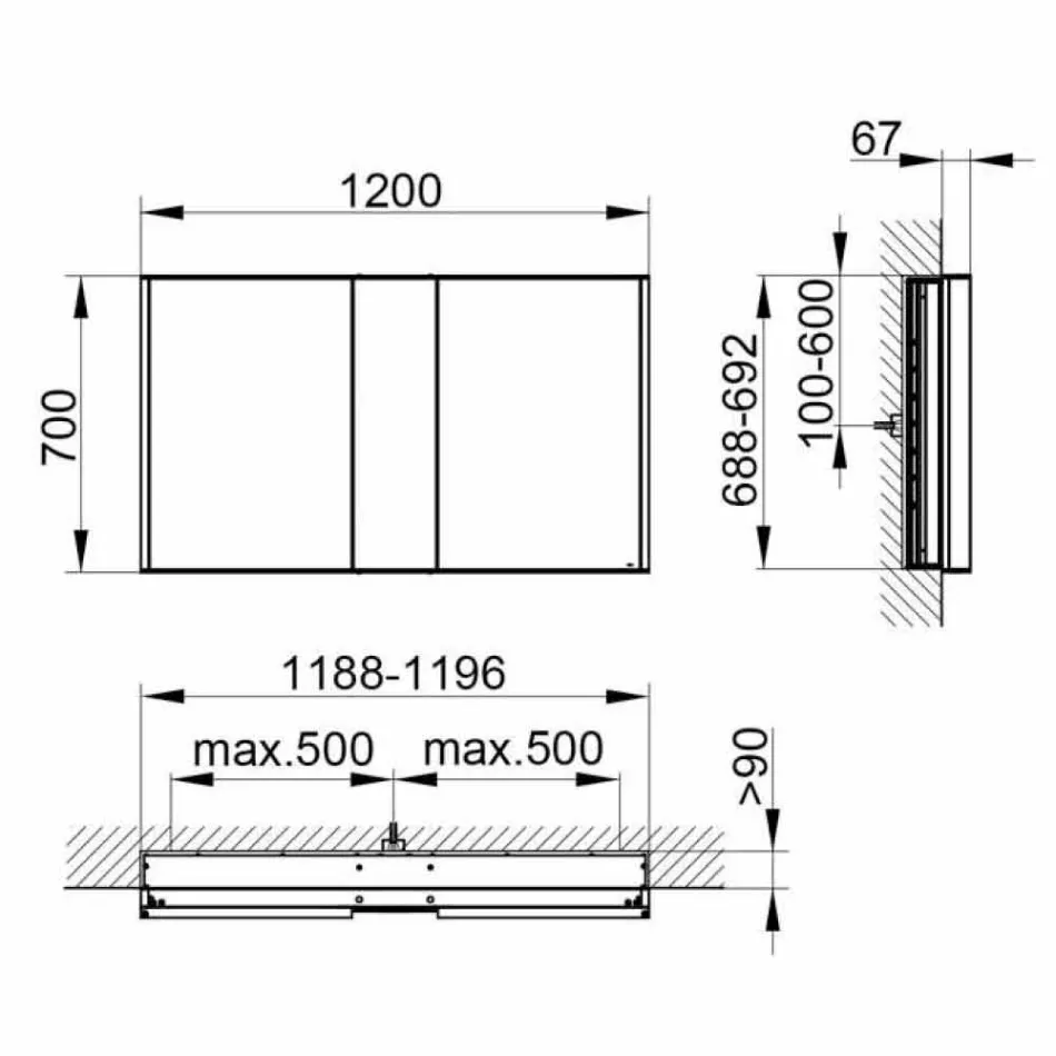 Recipiente de espelho embutido moderno com luz LED e teclado de toque - Demon Viadurini