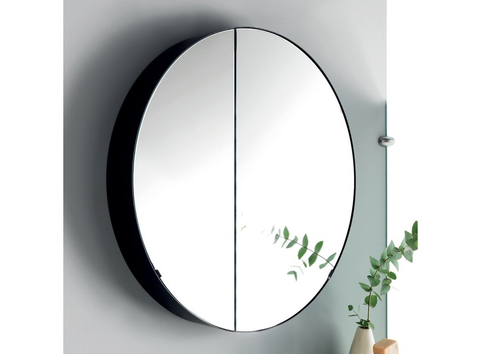 Recipiente de espelho redondo de metal com espelho duplo fabricado na Itália - Charles Viadurini