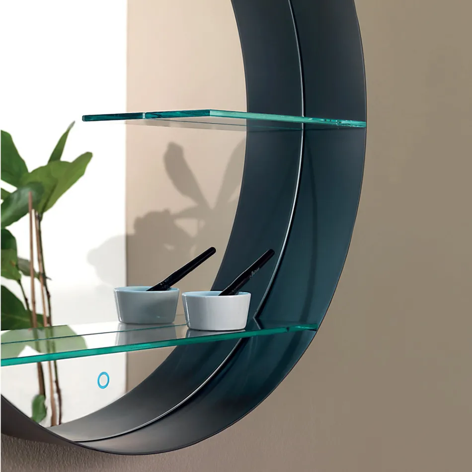 Espelho de banheiro metálico com 2 prateleiras de vidro fabricado na Itália - Einstein Viadurini