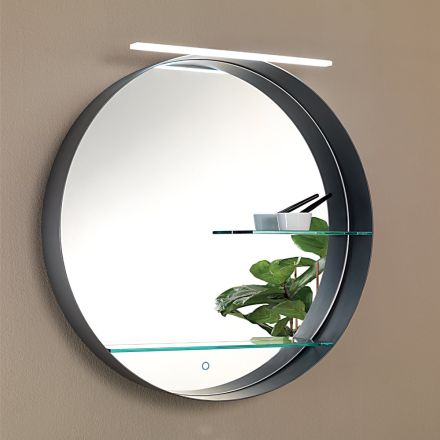 Espelho de banheiro metálico com 2 prateleiras de vidro fabricado na Itália - Einstein Viadurini
