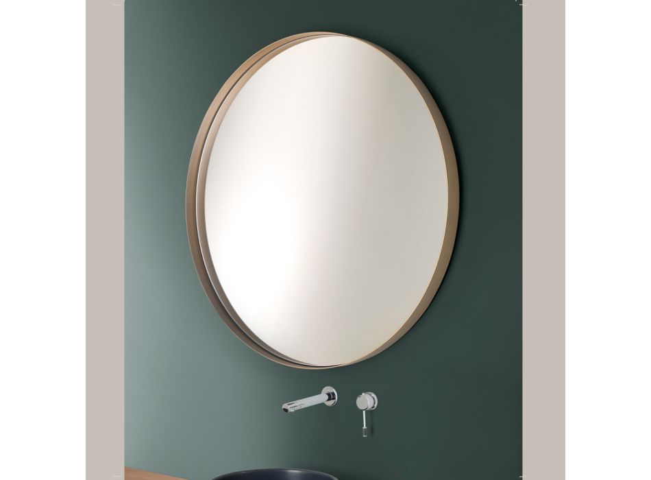 Espelho redondo para banheiro com moldura de metal fabricado na Itália - Cleópatra Viadurini