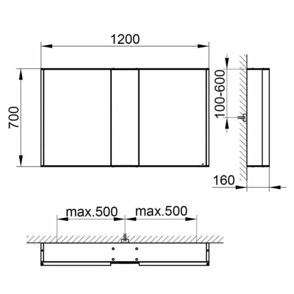 Espelho de parede moderno com 3 portas em alumínio pintado de prata - Demon Viadurini