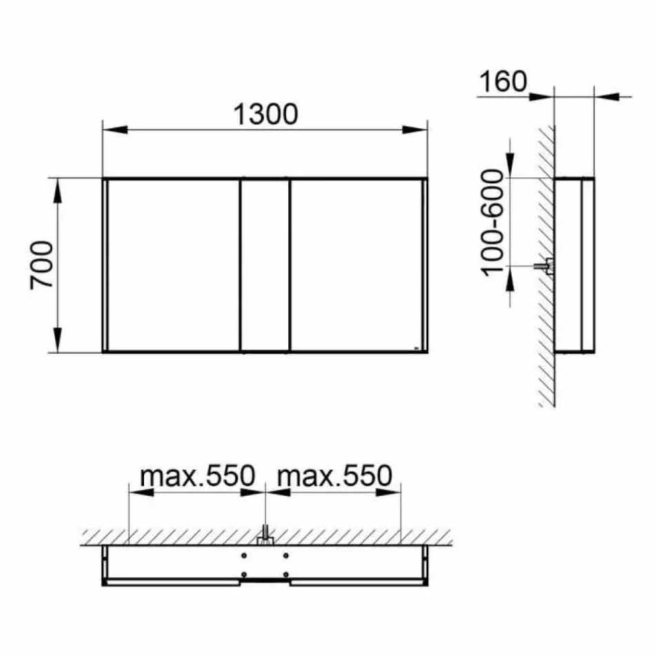 Espelho de parede moderno com 3 portas em alumínio pintado de prata - Demon Viadurini