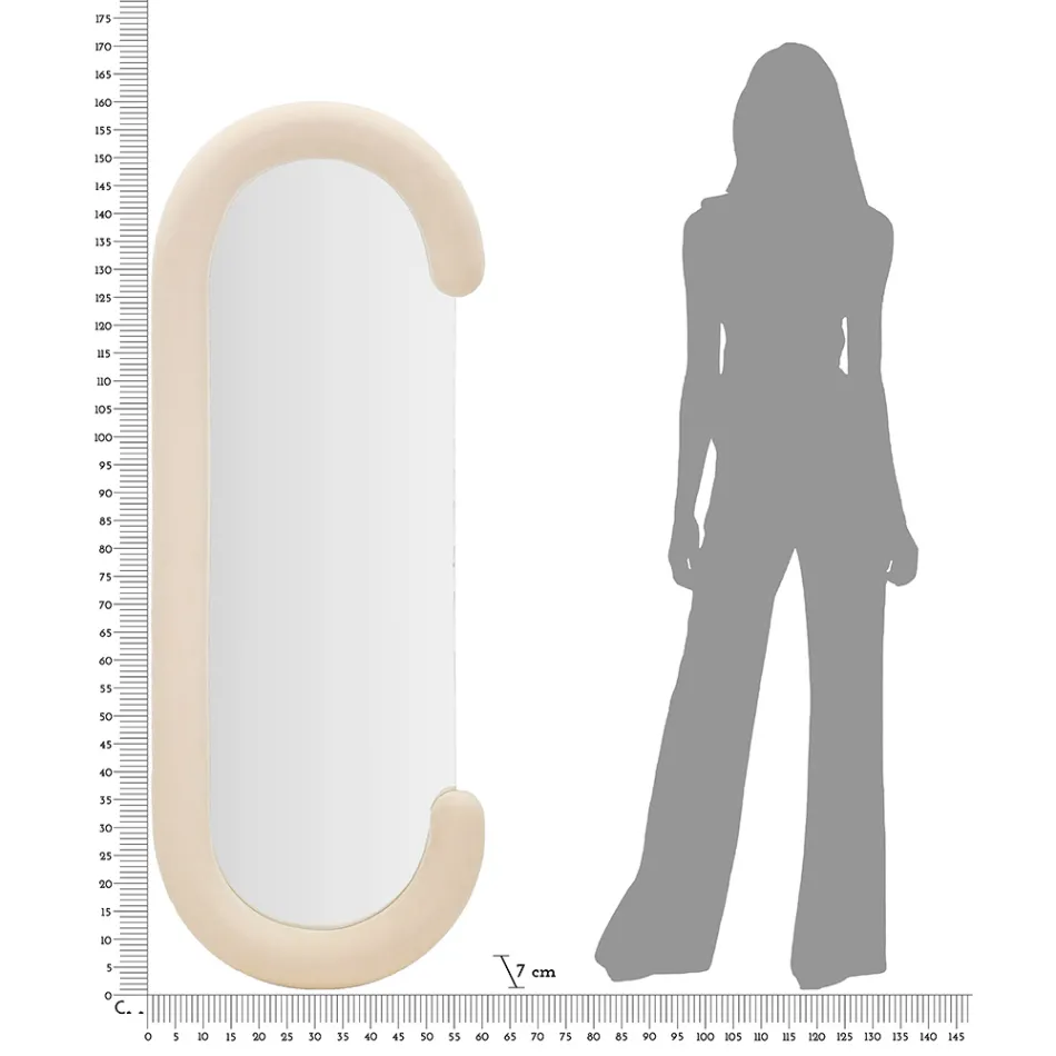 Espelho de Parede em Forma de C com Moldura em MDF Revestido em Veludo - Micheal Viadurini