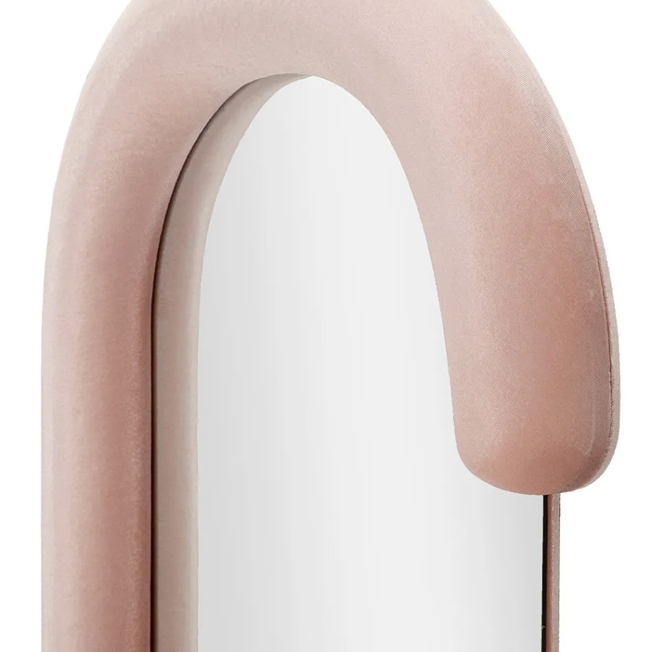 Espelho de Parede em Forma de C com Moldura em MDF Revestido em Veludo - Micheal Viadurini