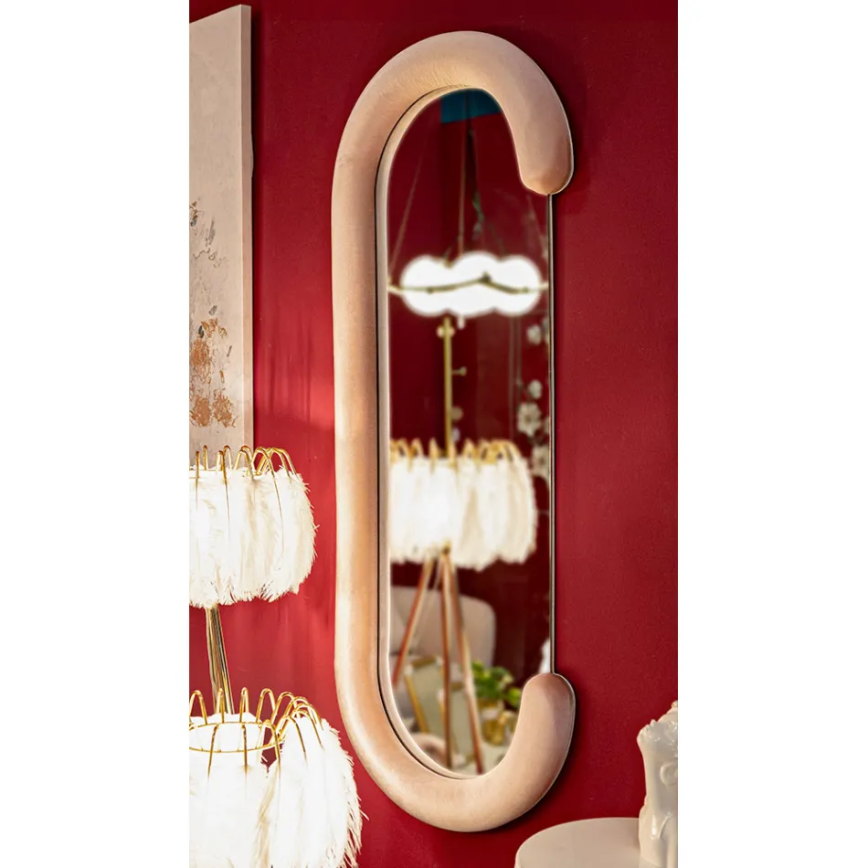 Espelho de Parede em Forma de C com Moldura em MDF Revestido em Veludo - Micheal Viadurini