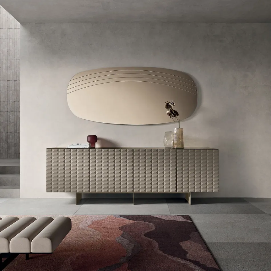 Espelho de parede Arabella com gravuras, fabricado na Itália. Viadurini